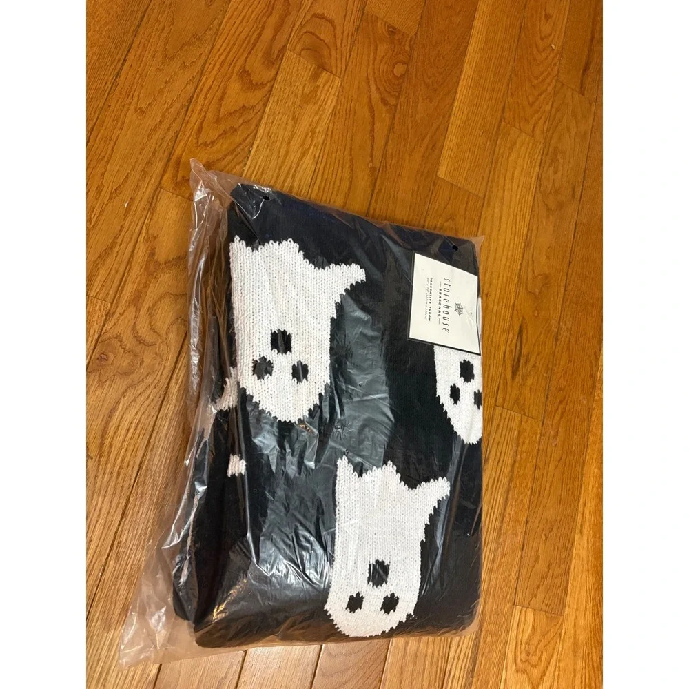 New Storehouse Pine Ghosts Chenille Knit Throw‎ Blanket Black White 50x70